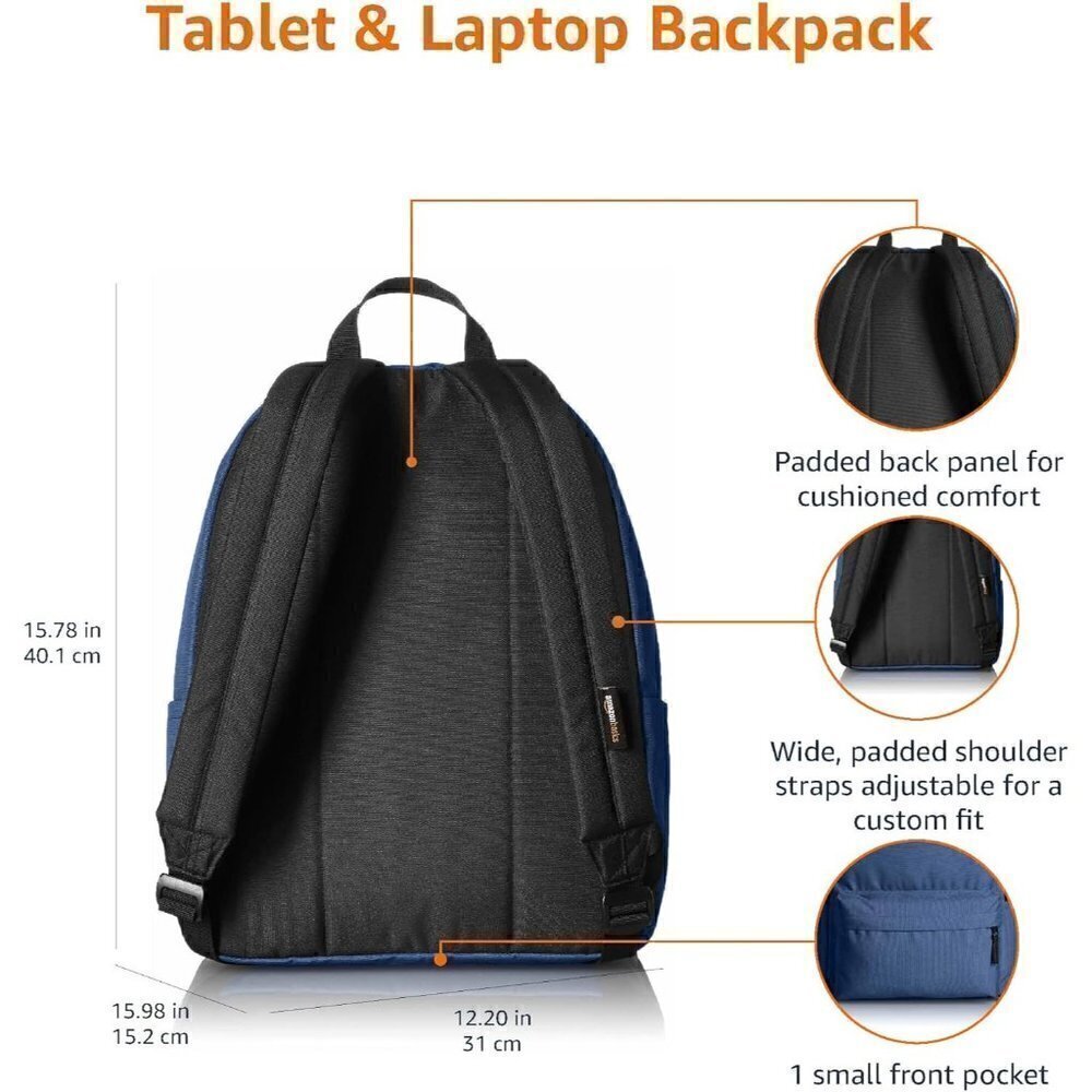 Amazon Basics Classic School Backpack - Navy - Picture 5 of 9